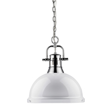  3602-L CH-WH - Duncan 1 Light Pendant with Chain in Chrome with a White Shade